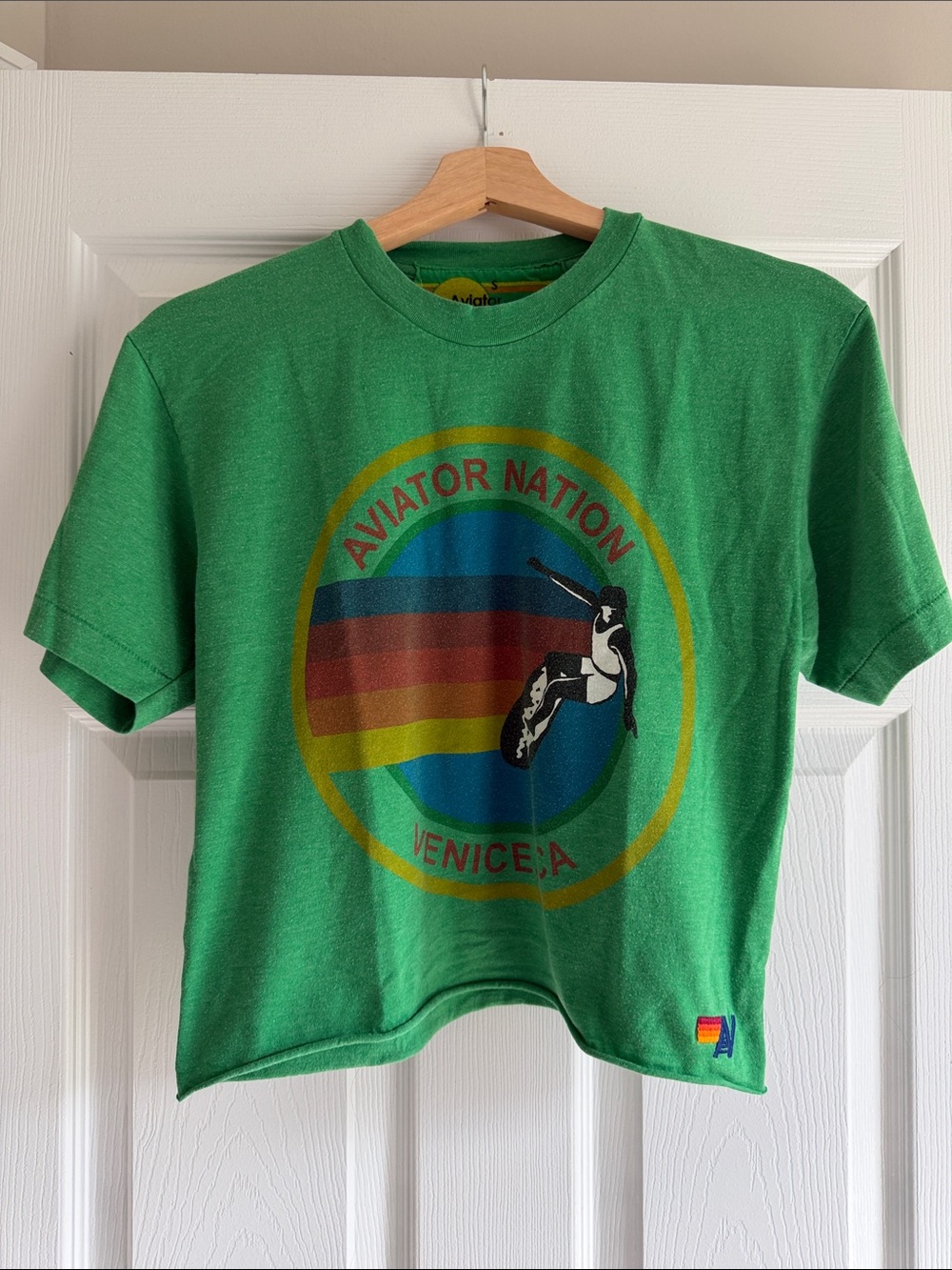 Aviator Nation Green Short Sleeve Tee with Retro Surf Graphic